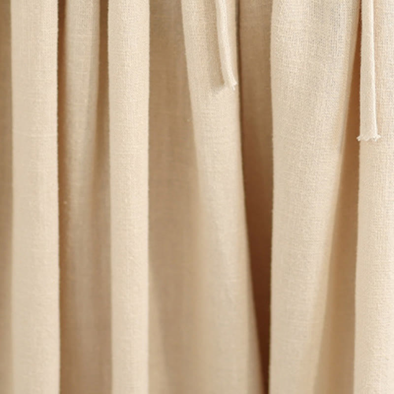 Spring Embroidery Lace Hem Patchwork Drawstring Design Women's Wide Leg Cotton Pants With Pockets