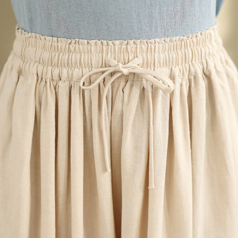 Spring Embroidery Lace Hem Patchwork Drawstring Design Women's Wide Leg Cotton Pants With Pockets