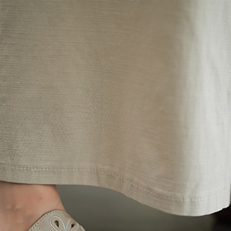 2Pcs Casual Solid Color Button Design Half Sleeve Shirt Wide Leg Pants With Pockets Cotton Zen Clothing Women's Set