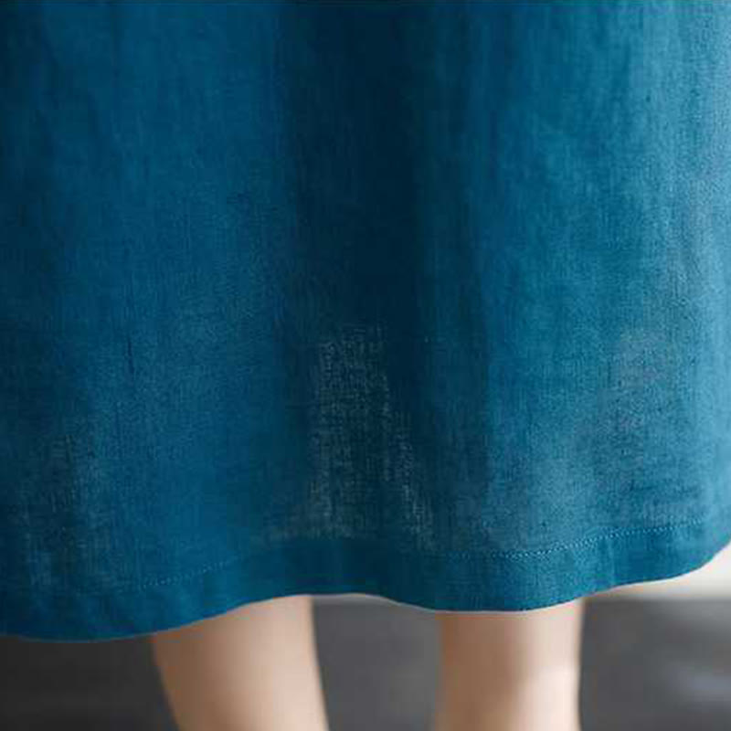 Breathable Linen Stand-Collar Daily Grounding Midi Dress