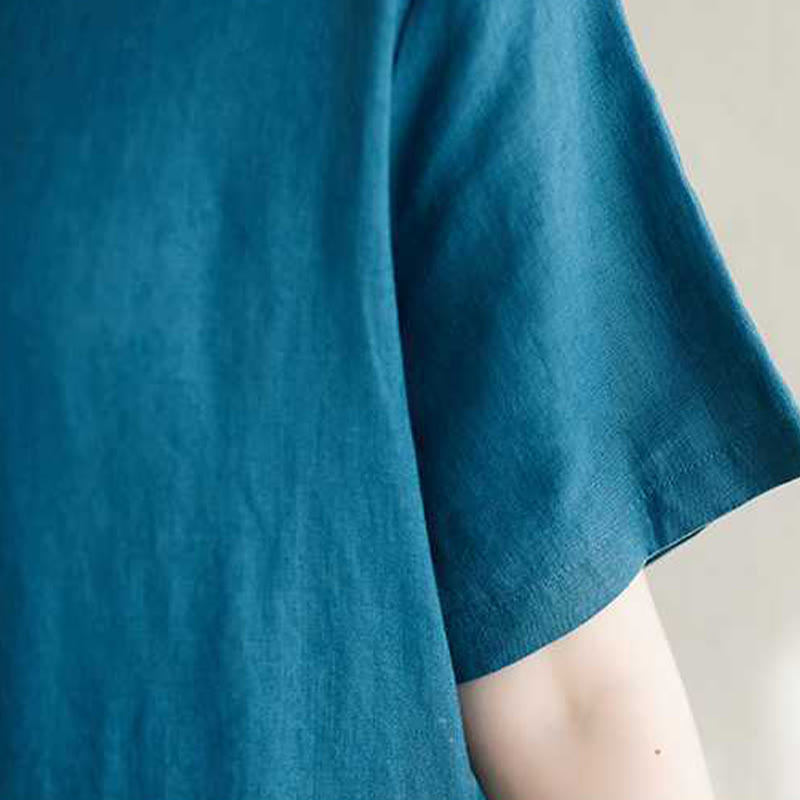 Breathable Linen Stand-Collar Daily Grounding Midi Dress