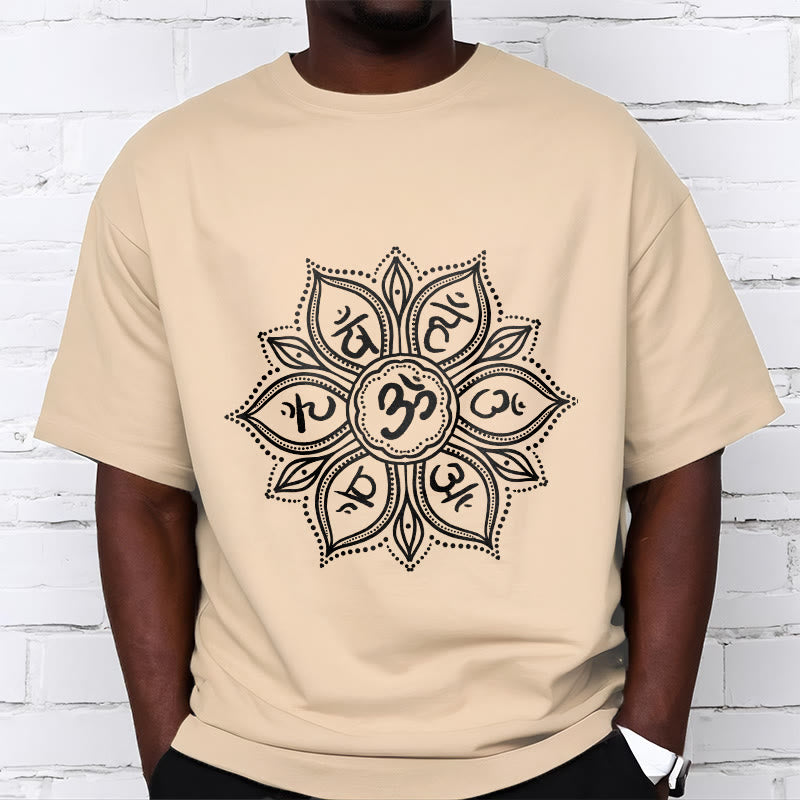 Soft Cotton Crew-Neck Mandala Mantra Meditation T-Shirt