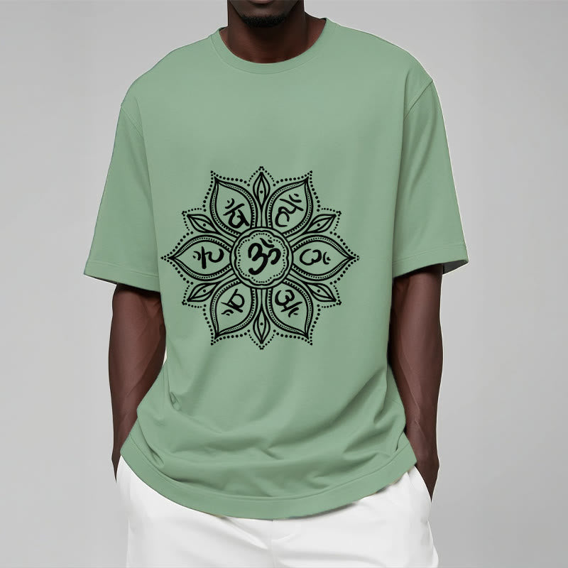 Soft Cotton Crew-Neck Mandala Mantra Meditation T-Shirt