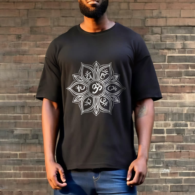 Soft Cotton Crew-Neck Mandala Mantra Meditation T-Shirt