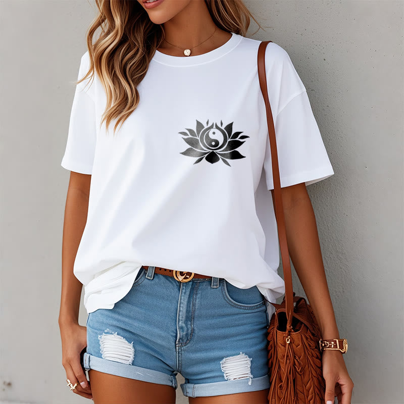 Breathable Cotton Yin Yang Lotus Balance Graphic Tee