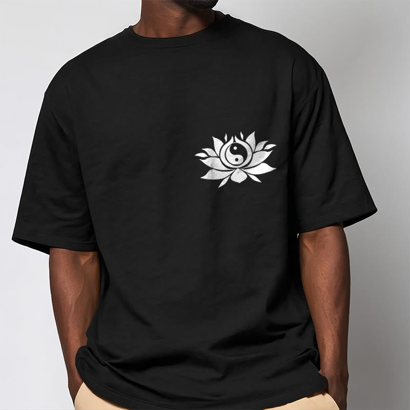 Yin Yang Lotus Flower Design Tee T-shirt
