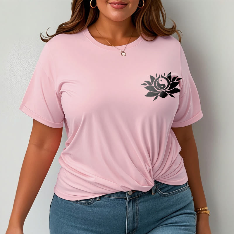 Breathable Cotton Yin Yang Lotus Balance Graphic Tee
