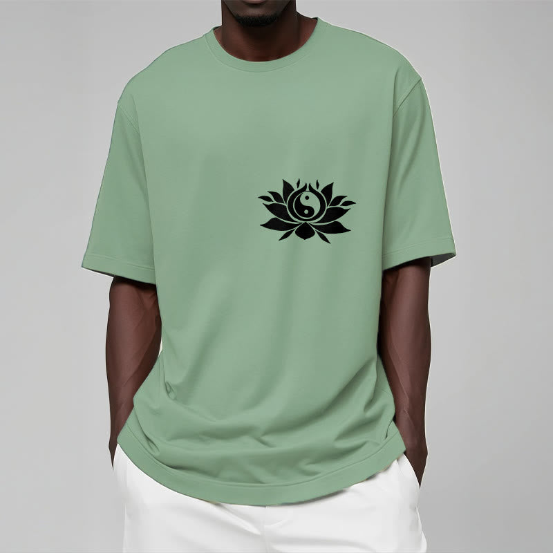 Breathable Cotton Yin Yang Lotus Balance Graphic Tee
