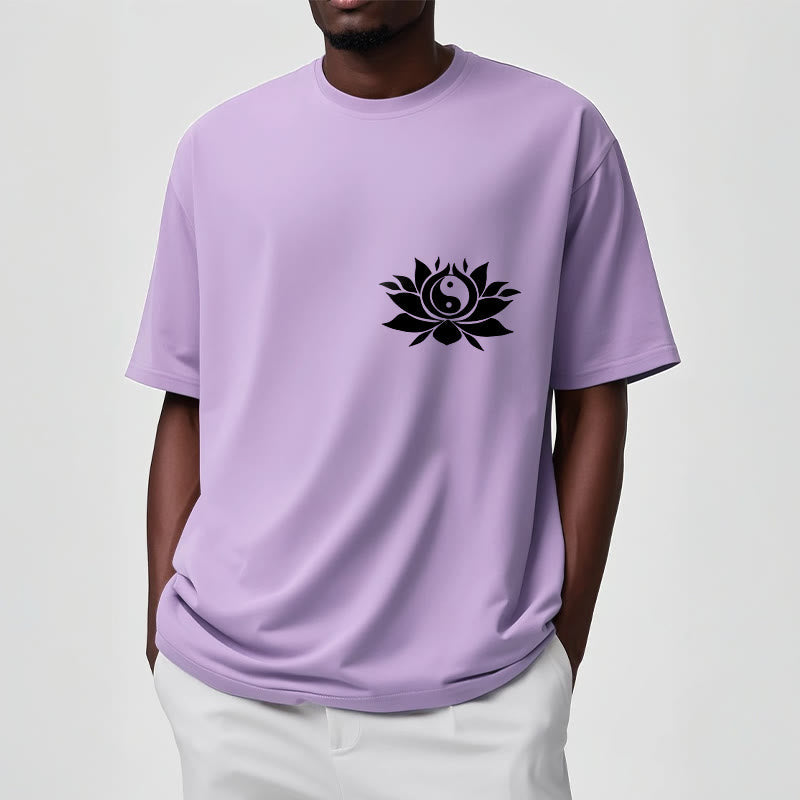 Breathable Cotton Yin Yang Lotus Balance Graphic Tee