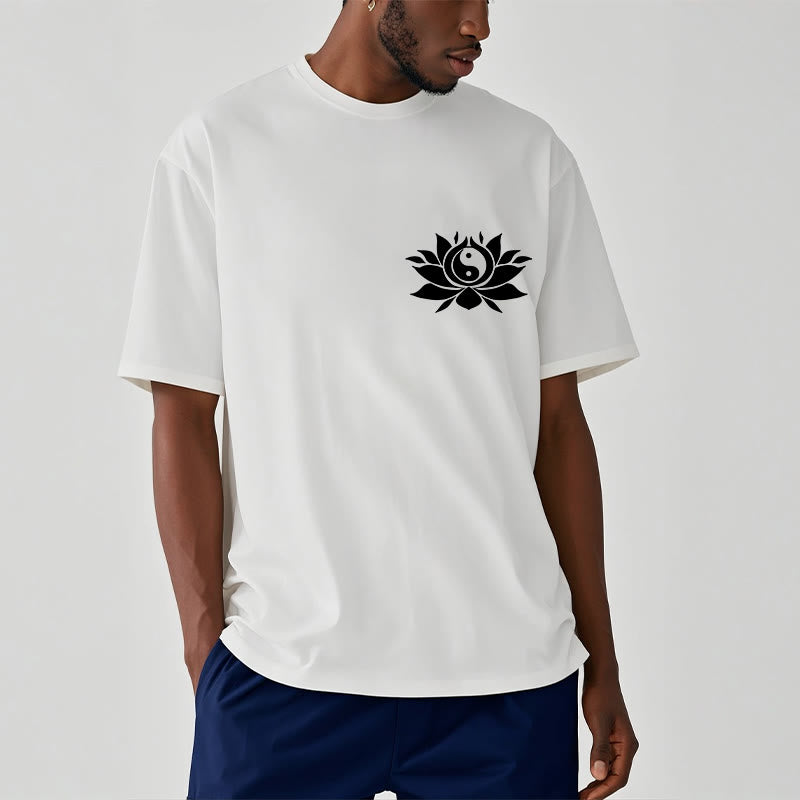 Breathable Cotton Yin Yang Lotus Balance Graphic Tee