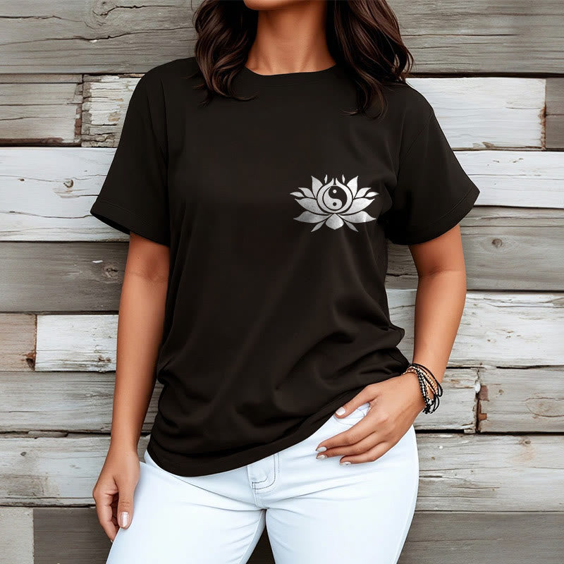 Breathable Cotton Yin Yang Lotus Balance Graphic Tee
