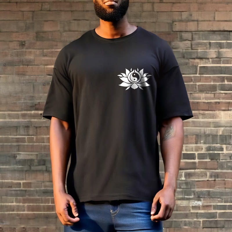 Breathable Cotton Yin Yang Lotus Balance Graphic Tee