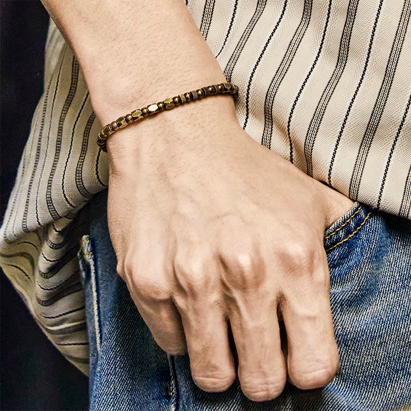 Retro Distressed Irregular Design Copper Brass Luck Bracelet