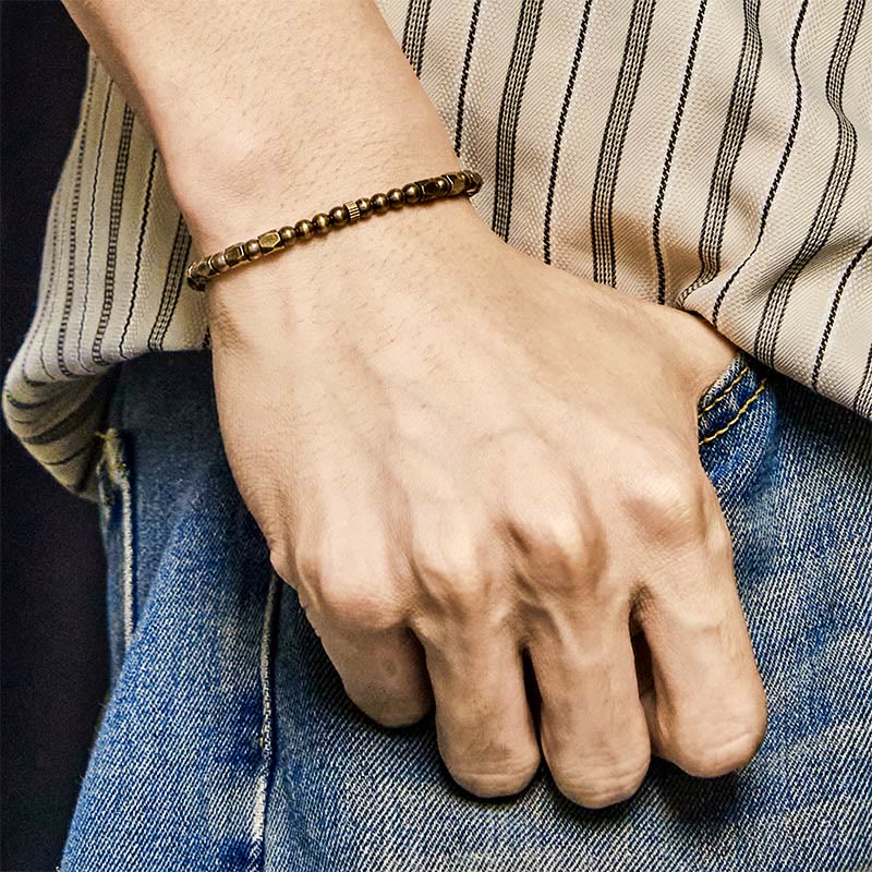 Vintage Distressed Simple Design Copper Brass Beads Wealth Bracelet