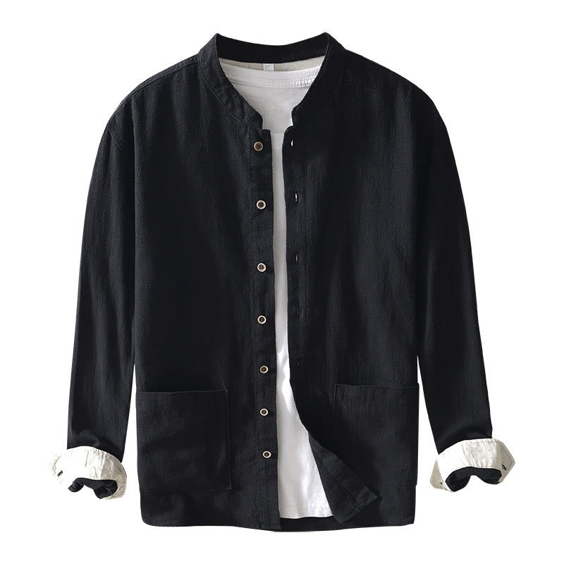Cotton Linen Minimalist Stand Collar Meditation Shirt