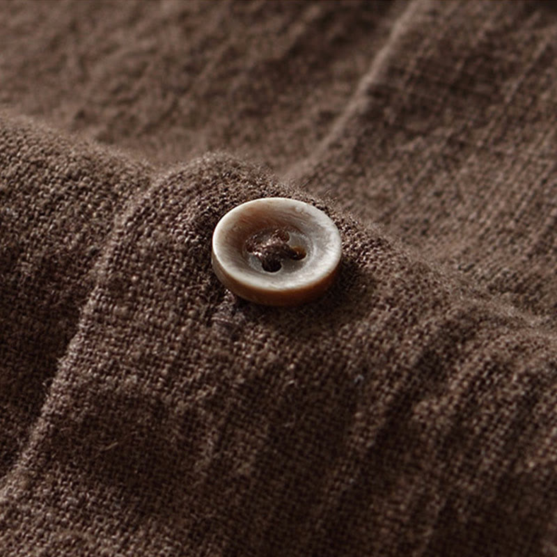 Cotton Linen Minimalist Stand Collar Meditation Shirt