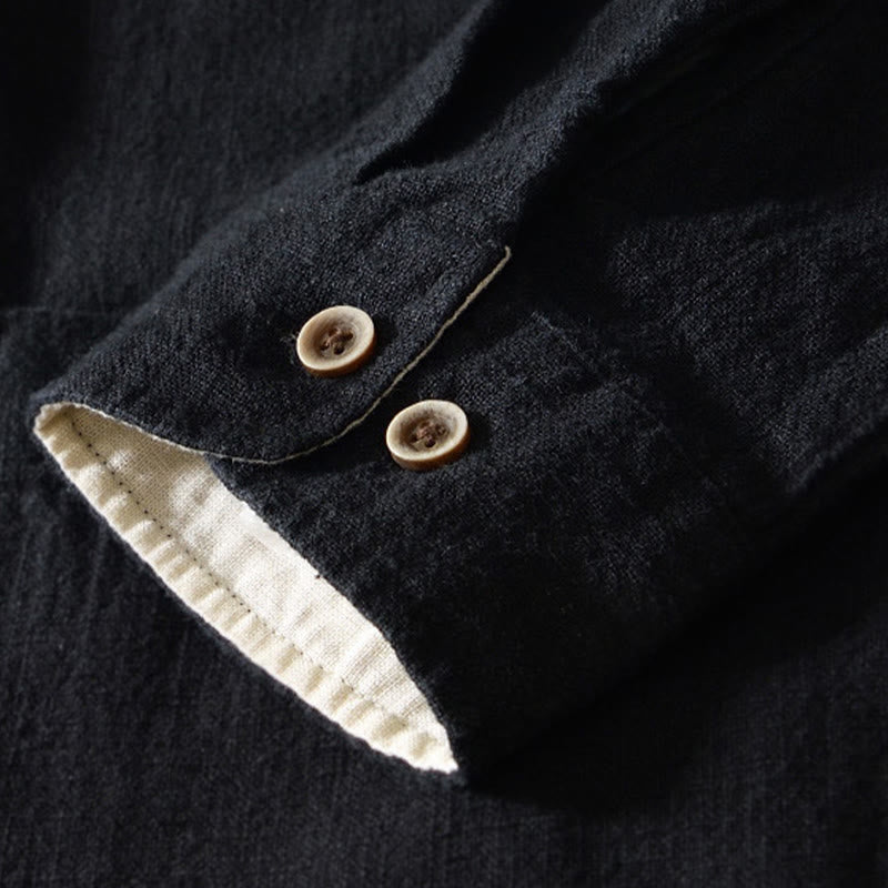 Cotton Linen Minimalist Stand Collar Meditation Shirt