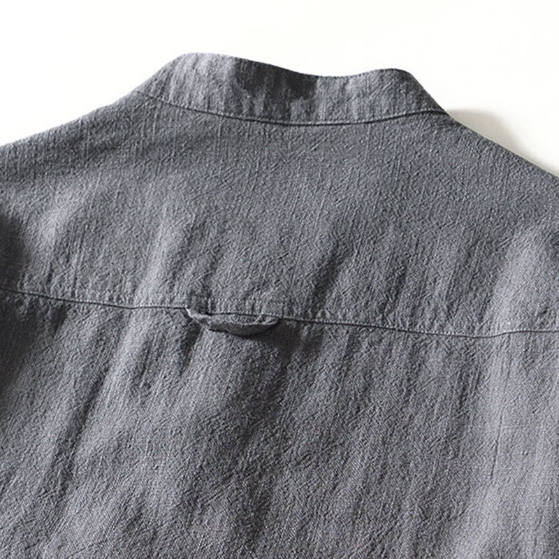 Cotton Linen Minimalist Stand Collar Meditation Shirt