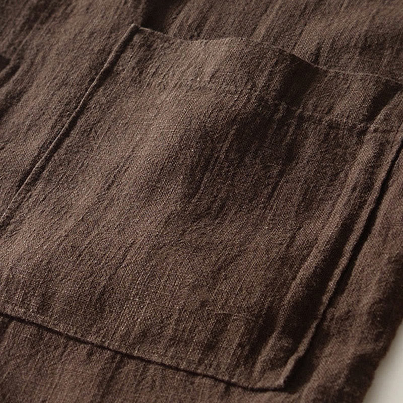 Cotton Linen Minimalist Stand Collar Meditation Shirt