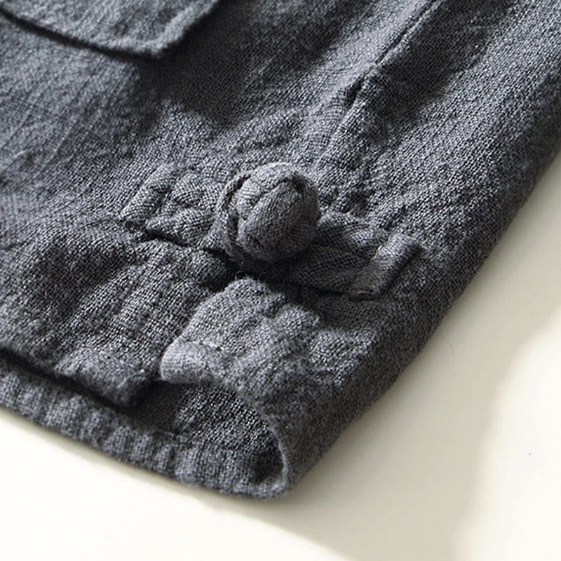 Cotton Linen Minimalist Stand Collar Meditation Shirt
