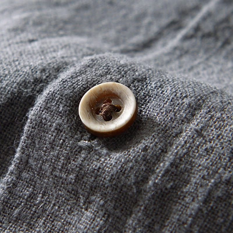 Cotton Linen Minimalist Stand Collar Meditation Shirt