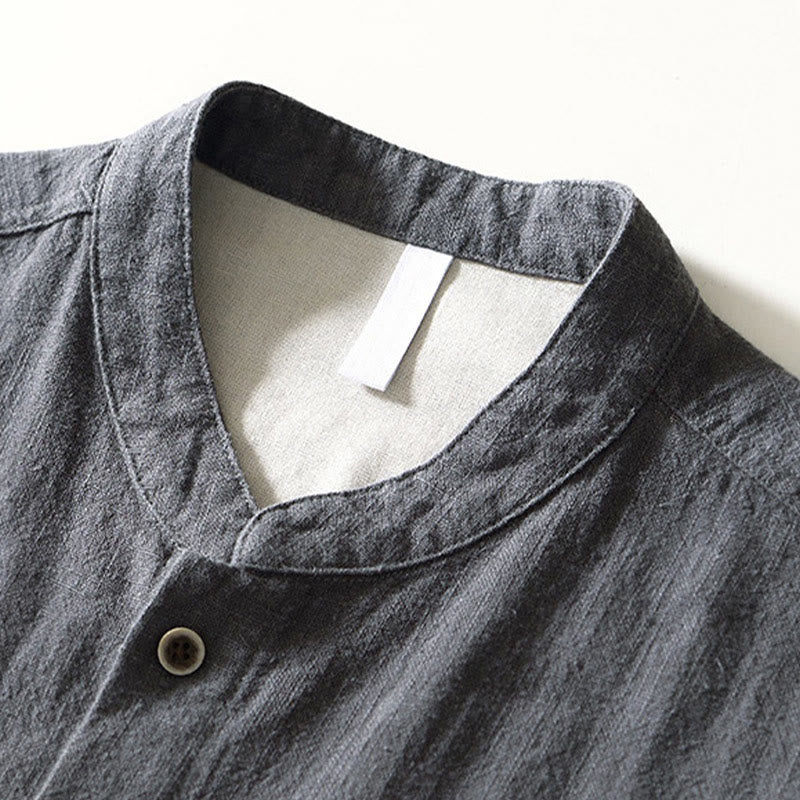 Cotton Linen Minimalist Stand Collar Meditation Shirt