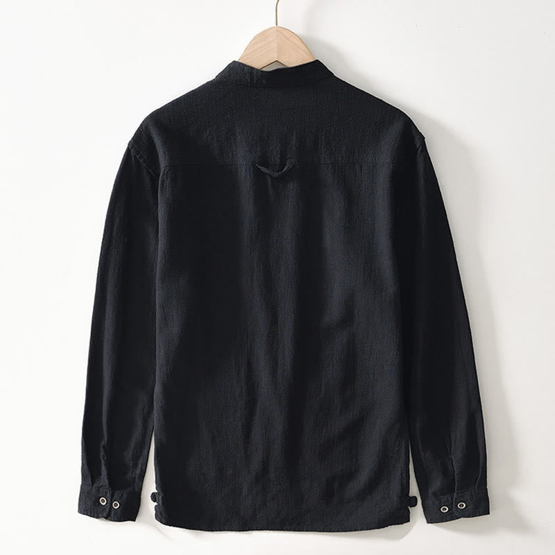Cotton Linen Minimalist Stand Collar Meditation Shirt