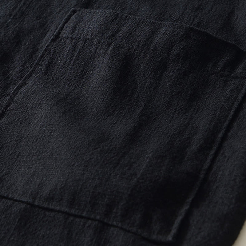 Cotton Linen Minimalist Stand Collar Meditation Shirt