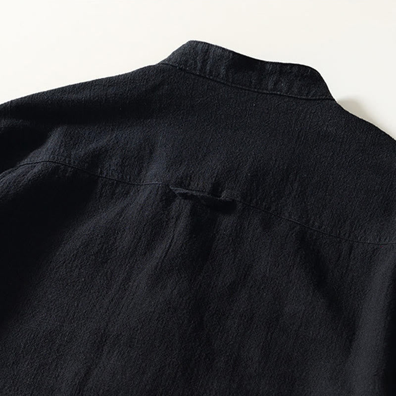 Cotton Linen Minimalist Stand Collar Meditation Shirt