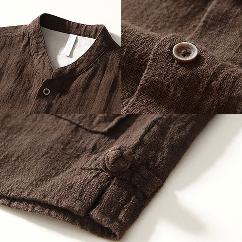 Cotton Linen Minimalist Stand Collar Meditation Shirt