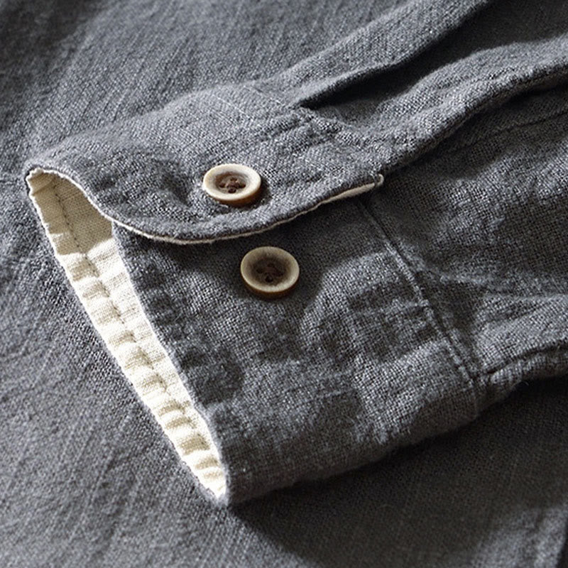Cotton Linen Minimalist Stand Collar Meditation Shirt