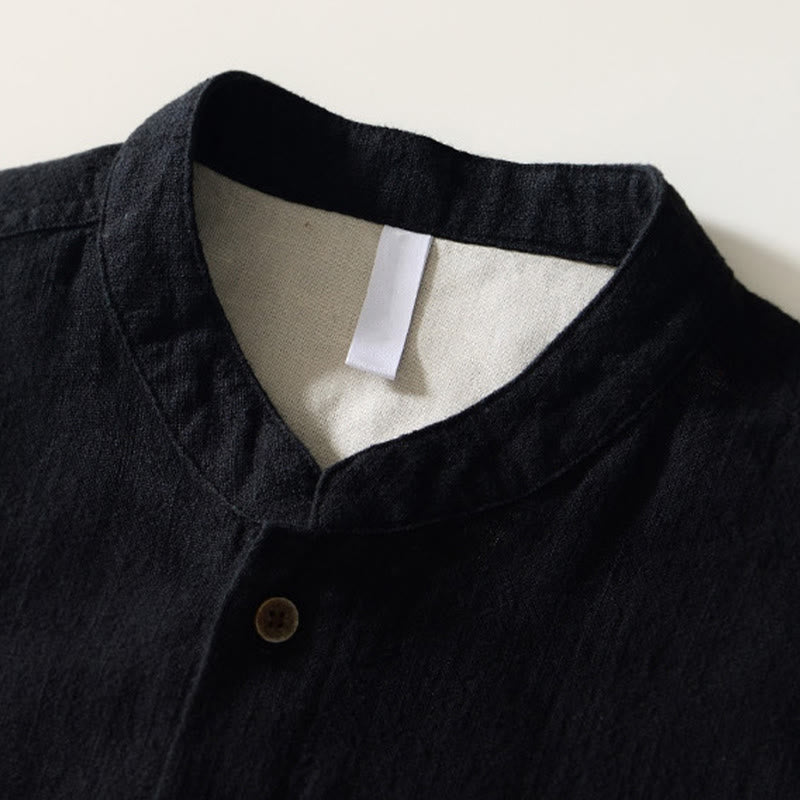 Cotton Linen Minimalist Stand Collar Meditation Shirt