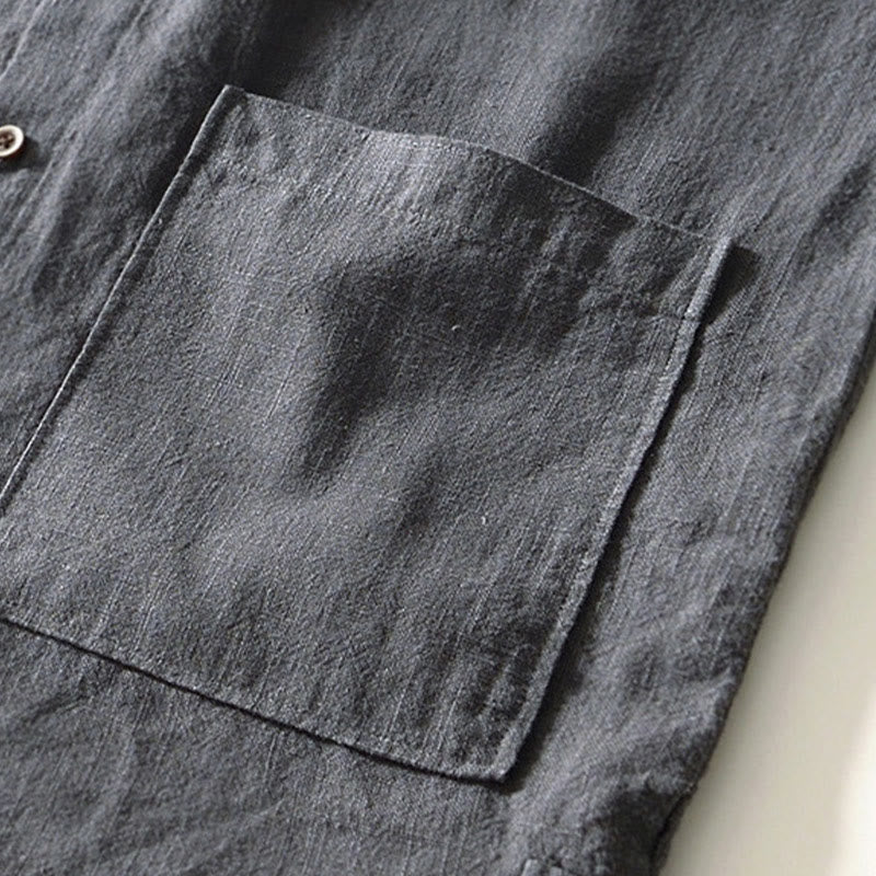 Cotton Linen Minimalist Stand Collar Meditation Shirt