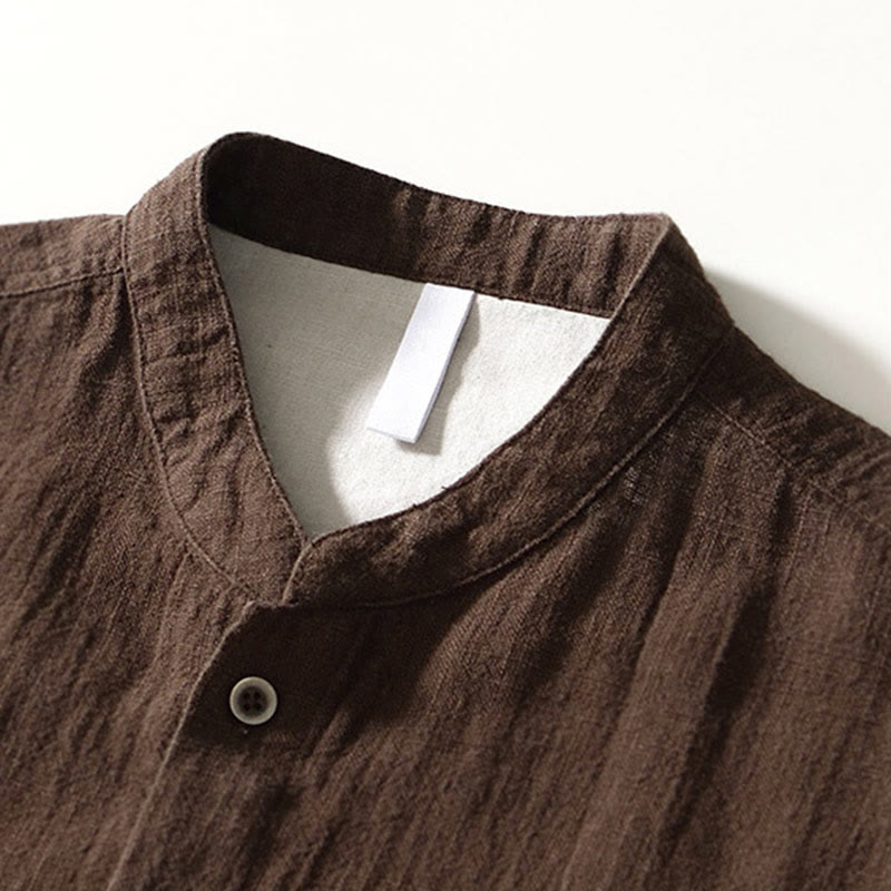 Cotton Linen Minimalist Stand Collar Meditation Shirt