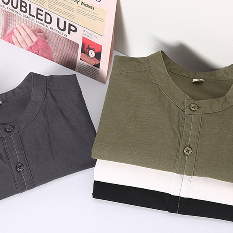 Linen Stand Collar Short Sleeve Meditation Shirt
