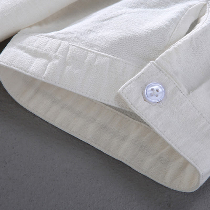 Linen Stand Collar Short Sleeve Meditation Shirt