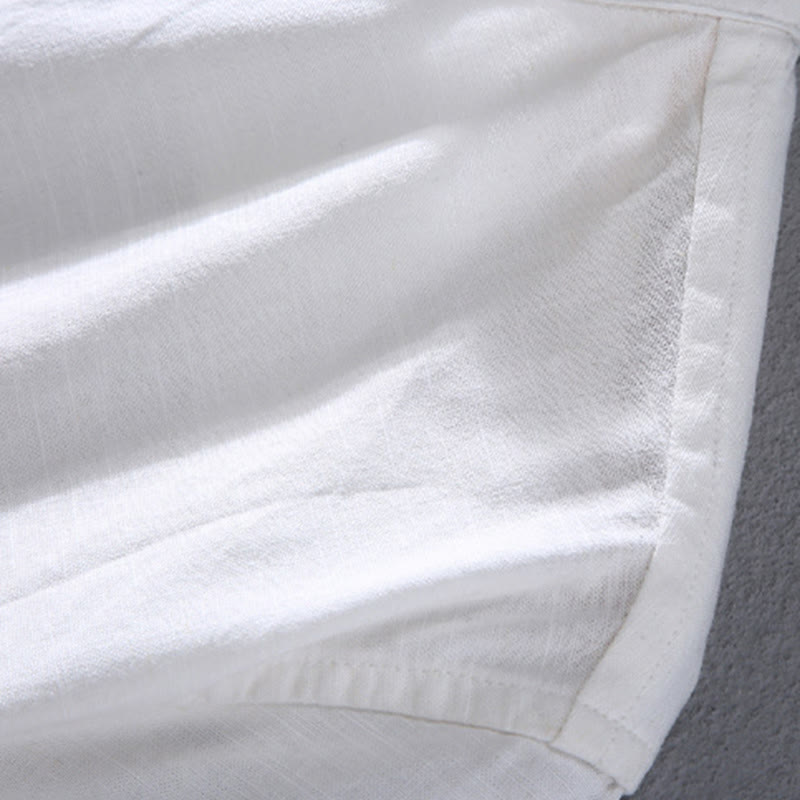 Linen Stand Collar Short Sleeve Meditation Shirt