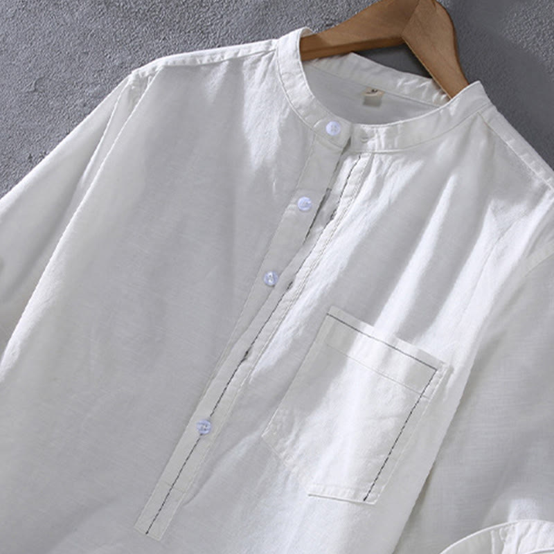 Linen Stand Collar Short Sleeve Meditation Shirt