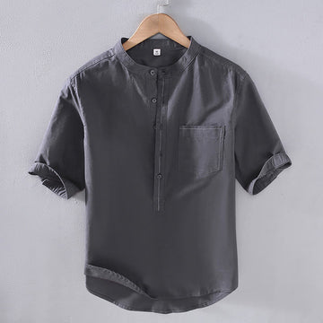 Linen Stand Collar Short Sleeve Meditation Shirt