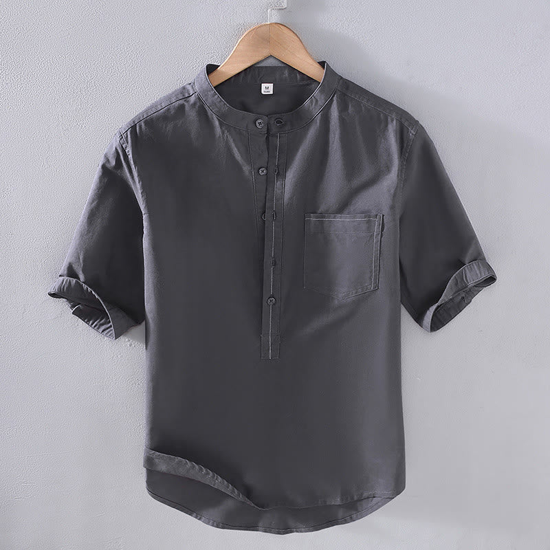 Linen Stand Collar Short Sleeve Meditation Shirt