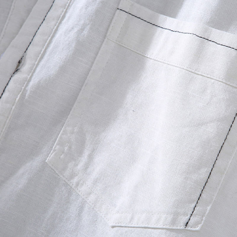 Linen Stand Collar Short Sleeve Meditation Shirt