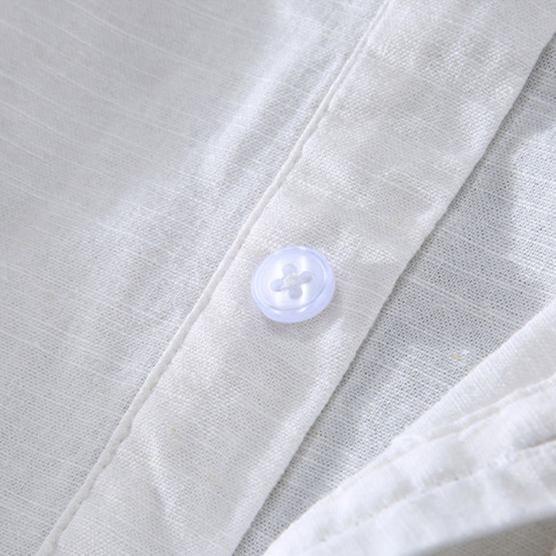 Linen Stand Collar Short Sleeve Meditation Shirt