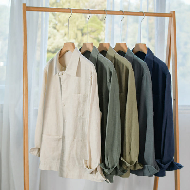 Cotton Linen Lightweight Relaxed Collar Men's Meditation Shirt