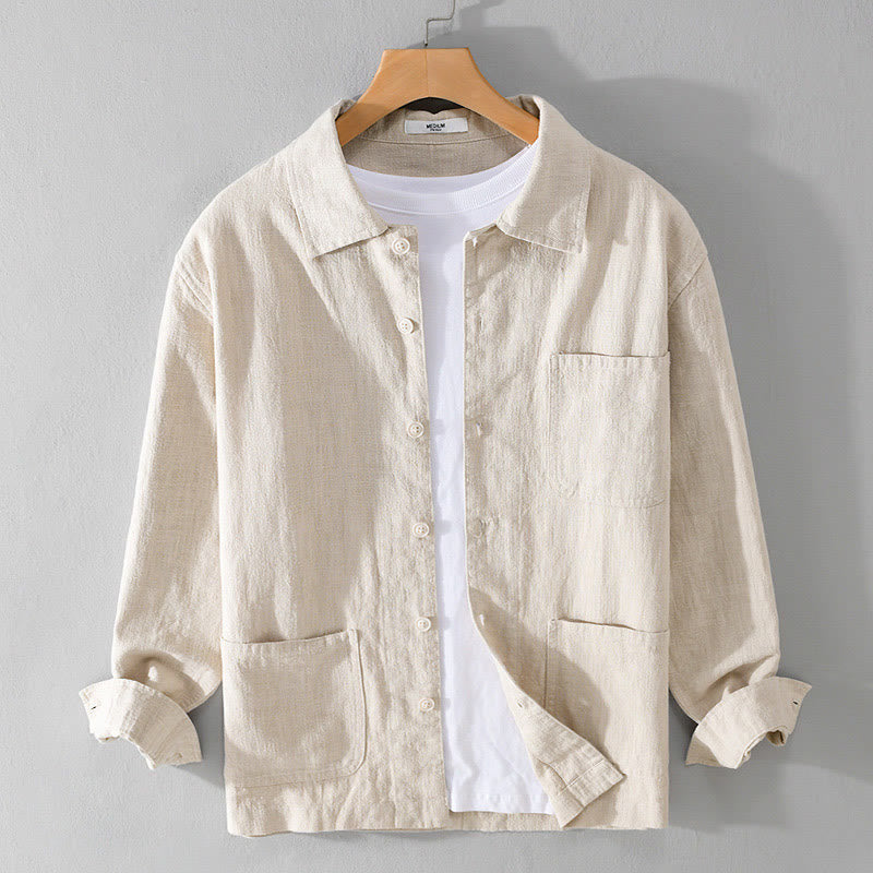 Cotton Linen Lightweight Relaxed Collar Men's Meditation Shirt