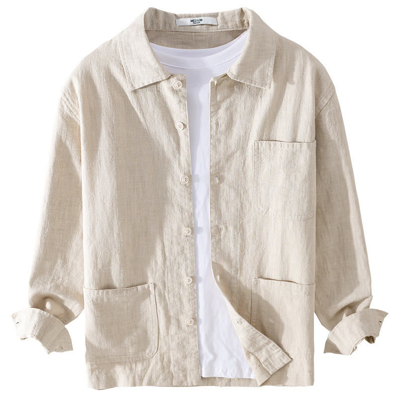 Cotton Linen Lightweight Relaxed Collar Men's Meditation Shirt
