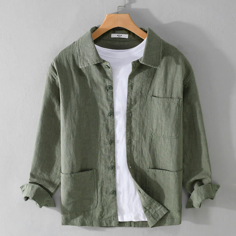 Cotton Linen Lightweight Relaxed Collar Men's Meditation Shirt