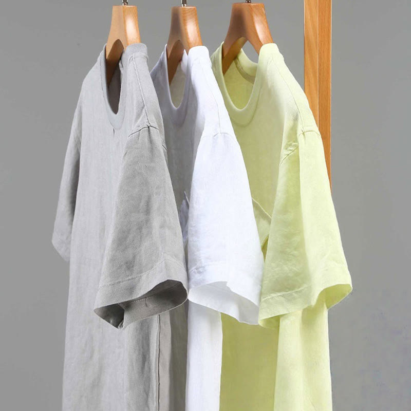 Linen Crew Neck Minimalist Grounding Men's Shirt