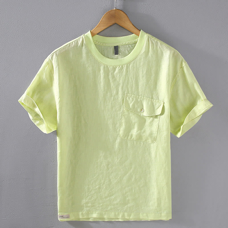 Linen Crew Neck Minimalist Grounding Men's Shirt