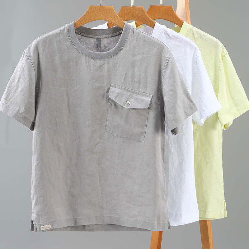 Linen Crew Neck Minimalist Grounding Men's Shirt