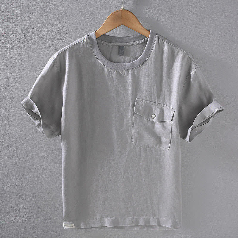 Linen Crew Neck Minimalist Grounding Men's Shirt